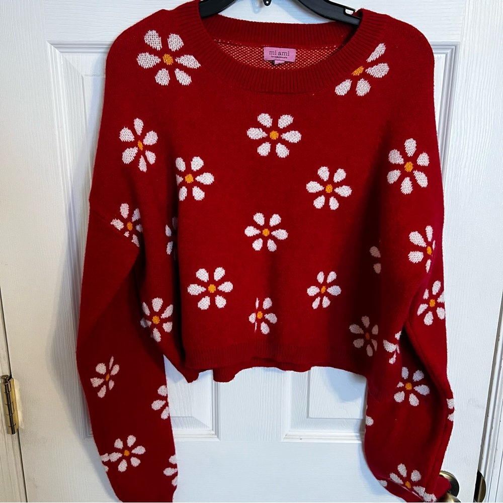 Mi ami by Francesca's red daisy crop sweater